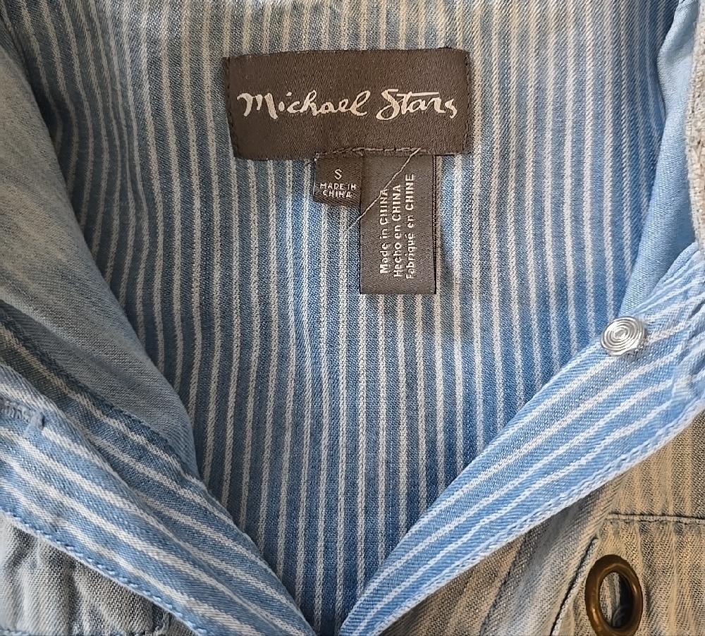 Michael Stars Blue Striped Shirt Jacket - Picture 3 of 11